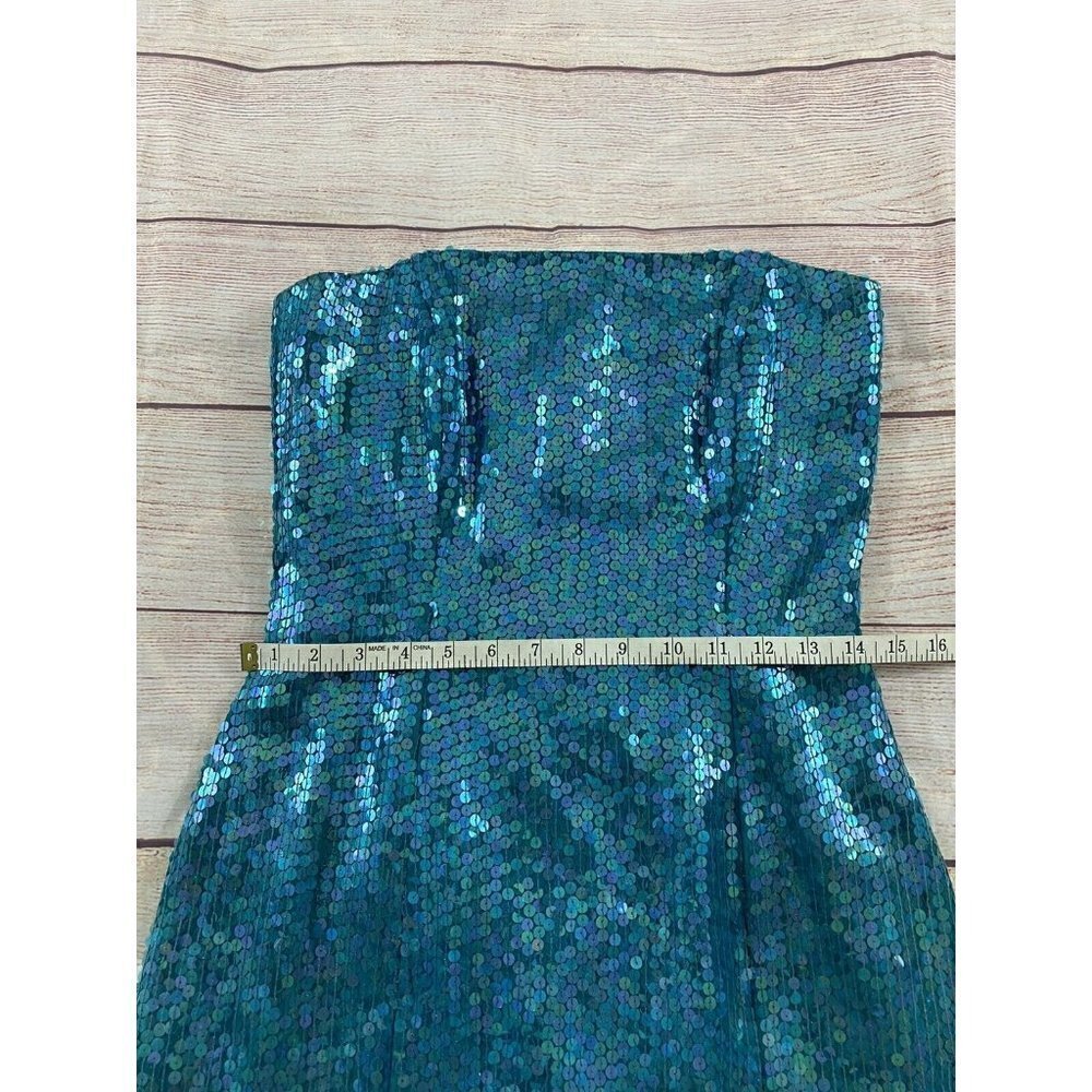 Vintage 1980's Rare Jeanette For St Martin Blue Sequin Strapless Dress - 6 - Picture 7 of 12